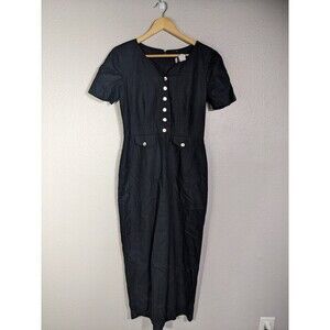 Vintage 80s Sylvia's McAllen Black Linen‎ Blend Dress Size 6